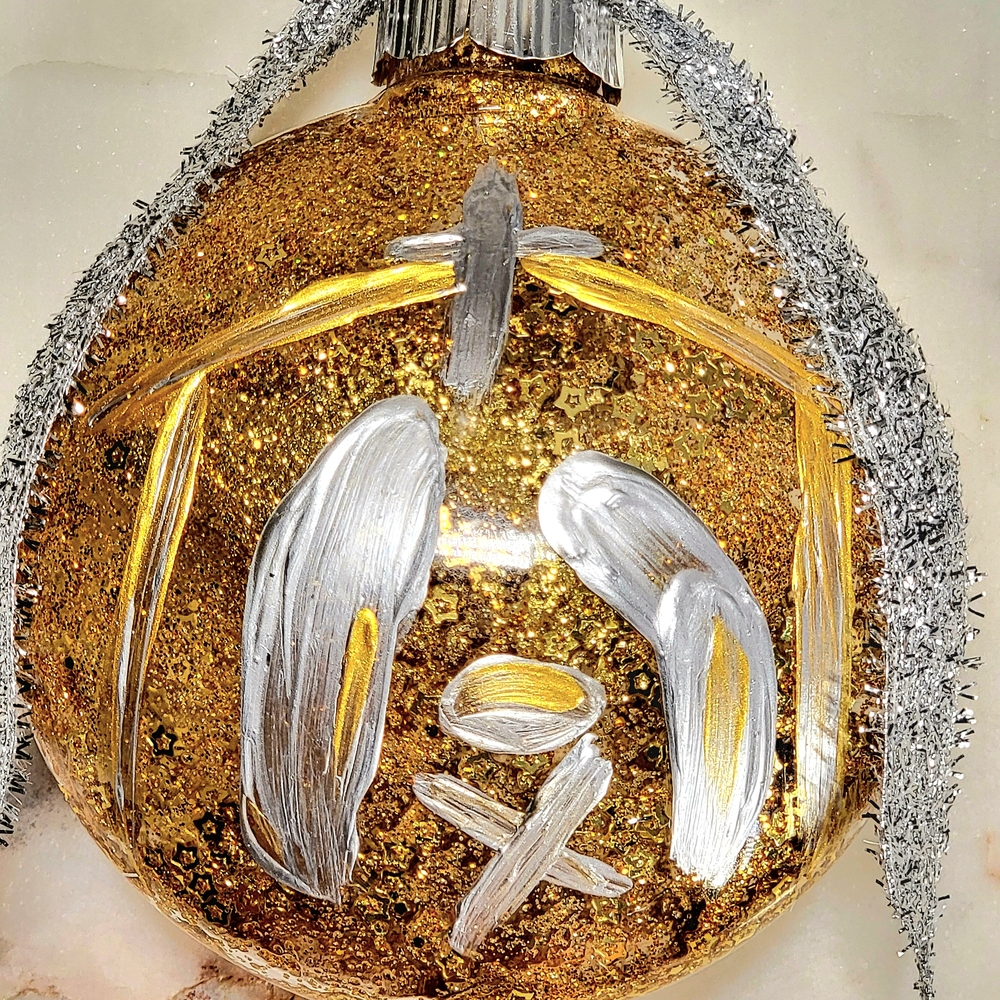 Elegant Gold Nativity and Angel Holiday Ornaments